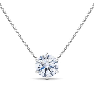 6 Prong Round Brilliant Diamond Pendant Necklace 