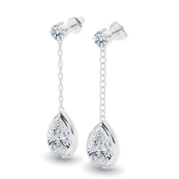 Link Chain Pear Diamond Drop Earrings 