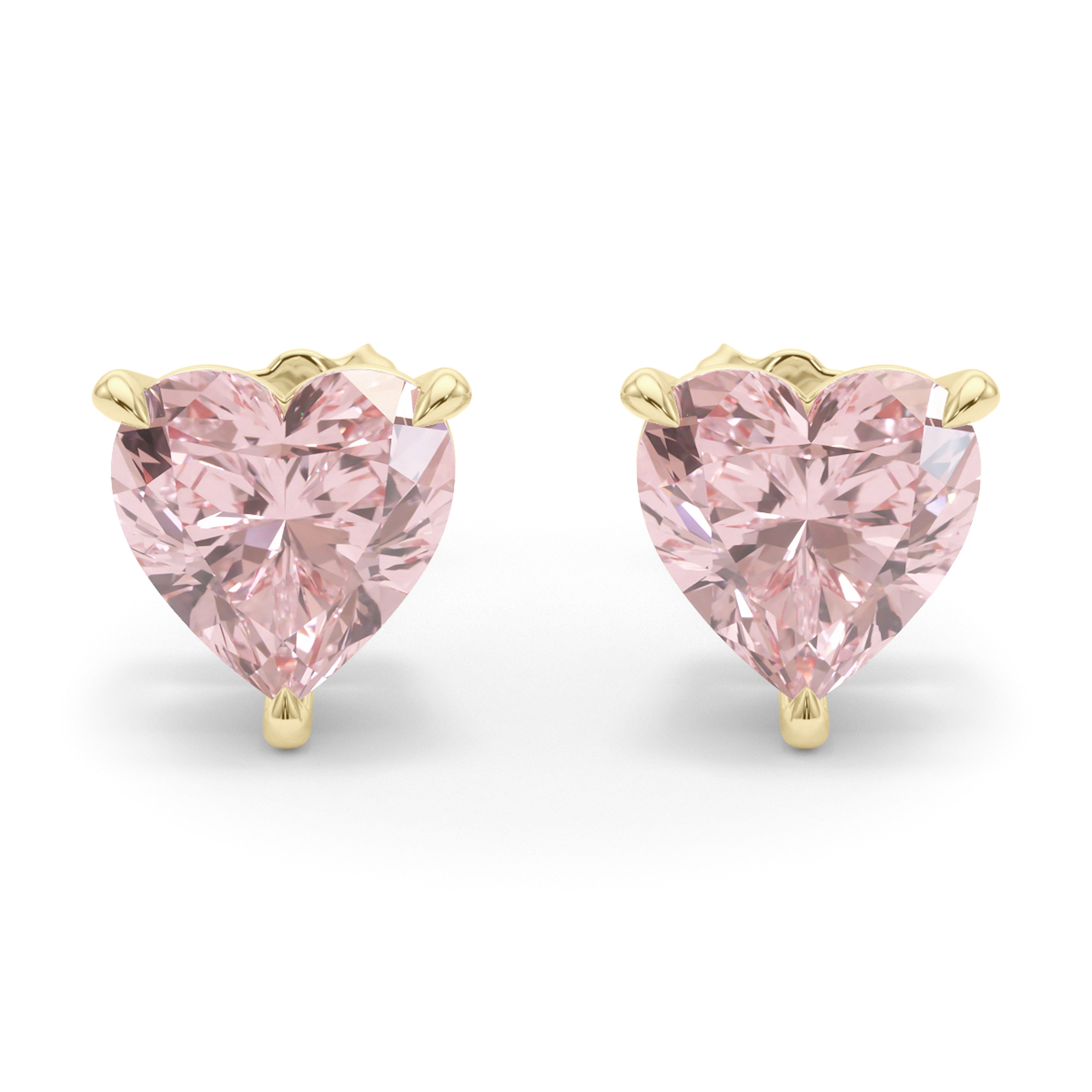 Orecchini A Cuore In Oro Giallo 9kt Con Zirconia Cubica Rosa 5 Mm – Fatti A Mano UK, Con Confezione Regalo