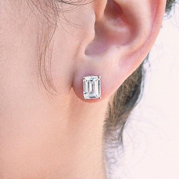 Emerald Cut Diamond Stud Earrings 