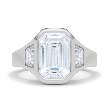 Emerald Cut with Trapezoids Bezel Diamond Ring 