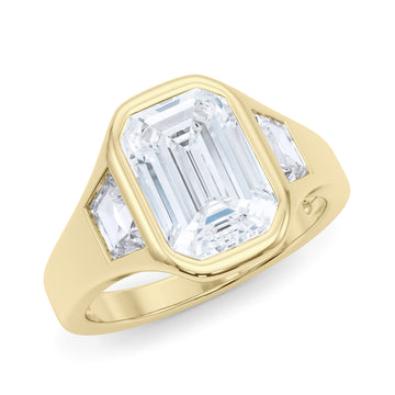 Emerald Cut with Trapezoids Bezel Diamond Ring 