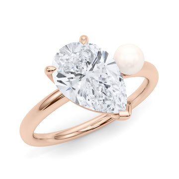 Pear Cut Diamond and Pearl Ring 