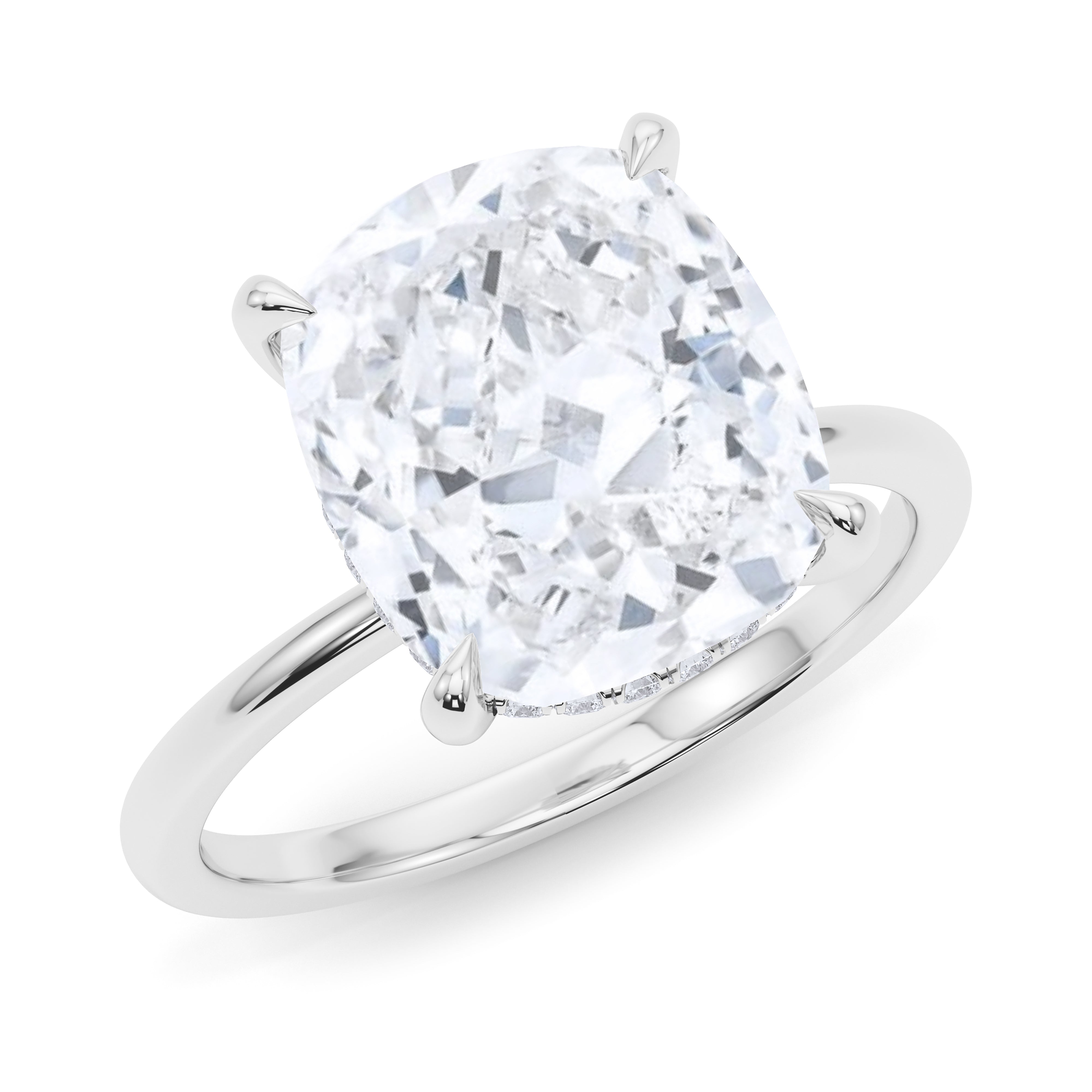 Cushion Cut Hidden Halo Diamond Ring