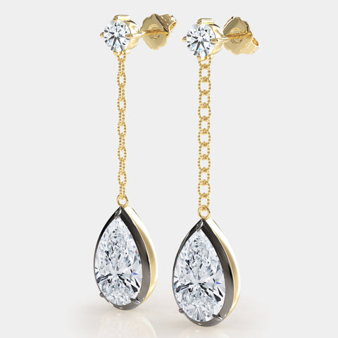 Two-Tone Link Chain Pear Drop Earrings