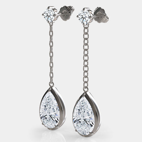 Link Chain Pear Diamond Drop Earrings