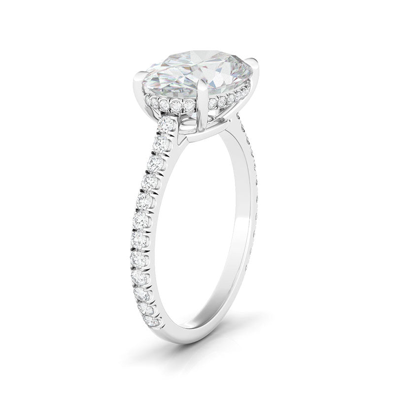 East West Oval Moissanite Micro Pave Ring