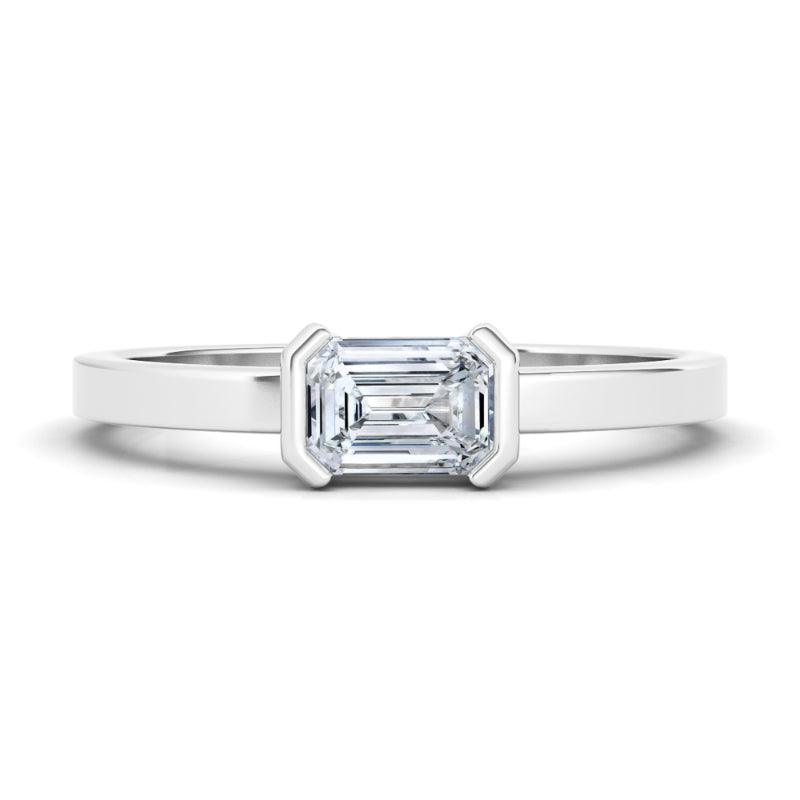 Emerald Half-Bezel Diamond Ring - HauteCarat