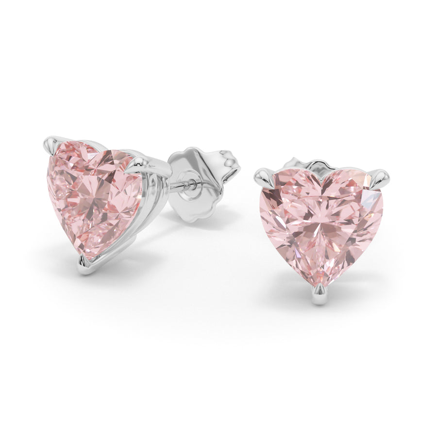 Pink Diamond Heart Shape Studs