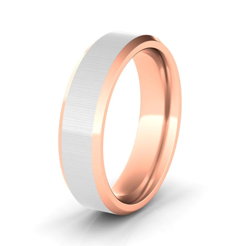 6mm Brushed Two Tone & Beveled Wedding Ring - HauteCarat