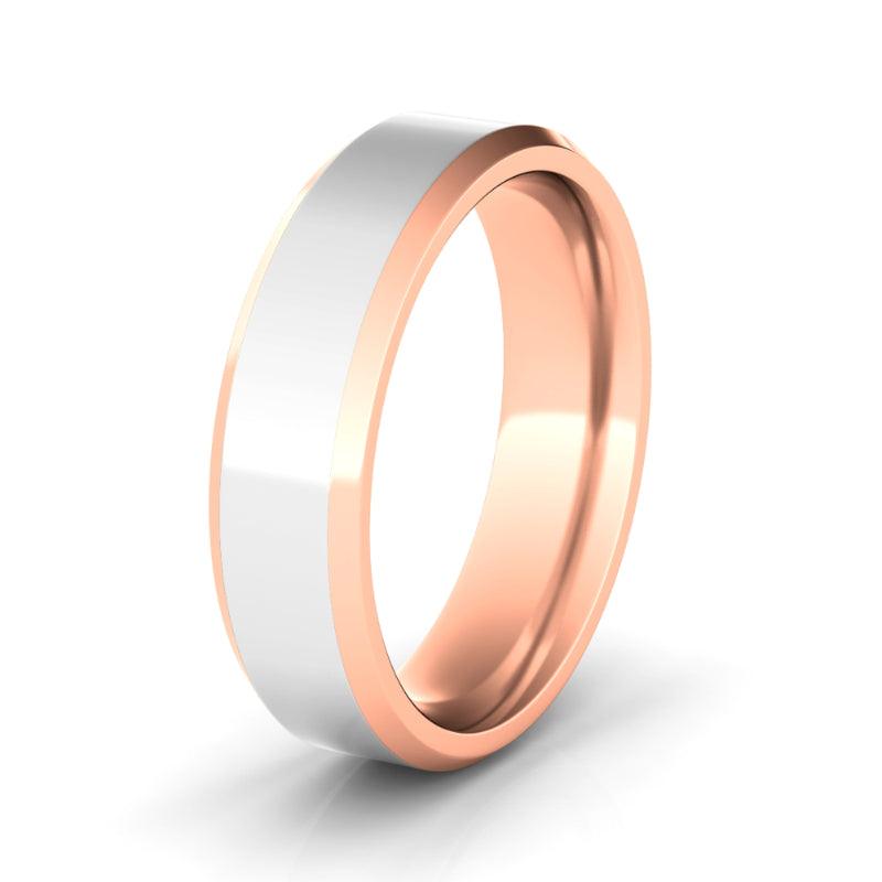 6mm High Polished Two Tone & Beveled Wedding Ring - HauteCarat