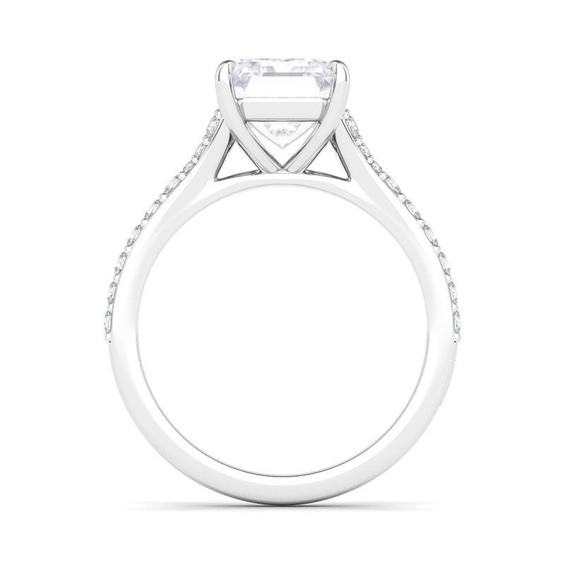 Emerald Cut Tapered Pave Diamond Ring - HauteCarat