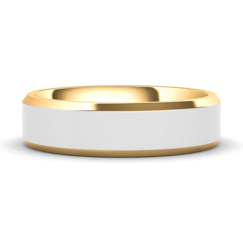 6mm Sand Blast Two Tone & Beveled Wedding Ring - HauteCarat