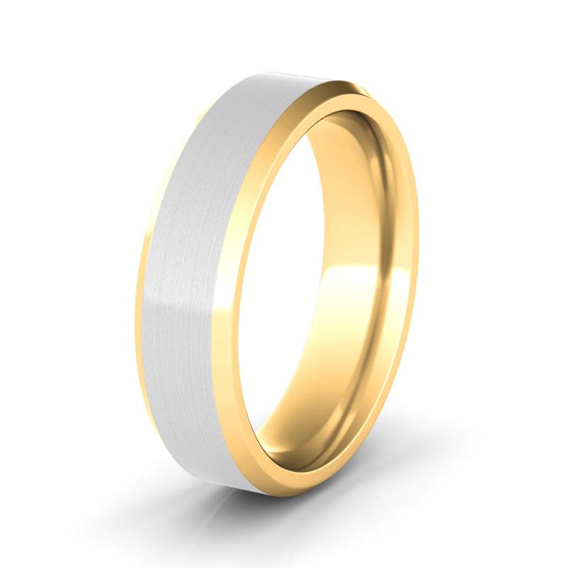 6mm Satin Two Tone & Beveled Wedding Ring - HauteCarat