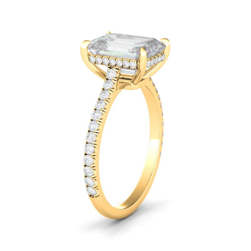 Emerald Cut with Pave Diamonds Ring - HauteCarat