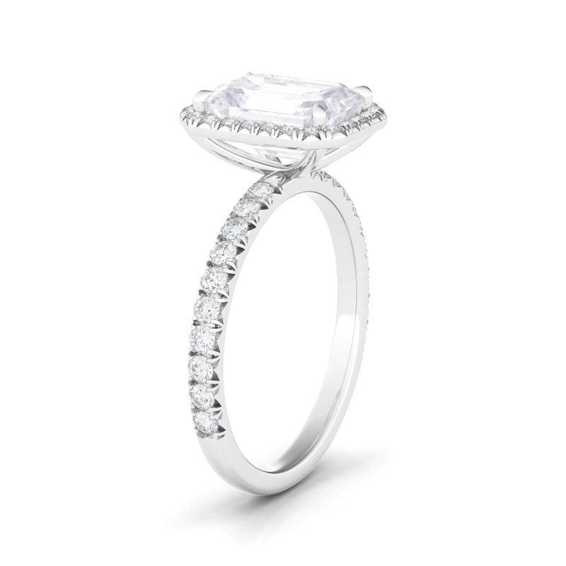 Emerald Cut Halo Pave Diamond Ring - HauteCarat