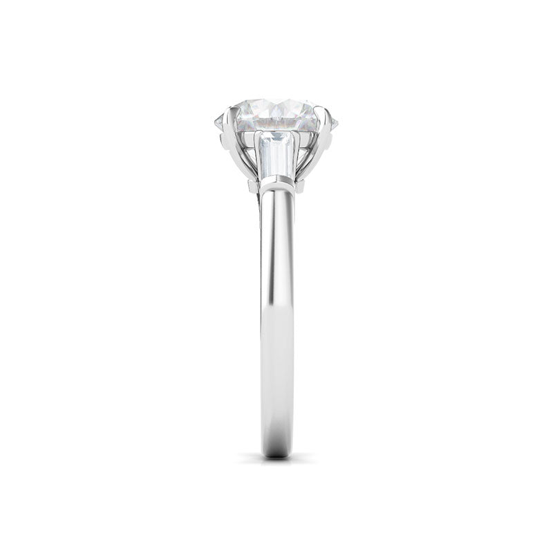 Round Brilliant Cut With Tapered Baguettes Diamond Ring