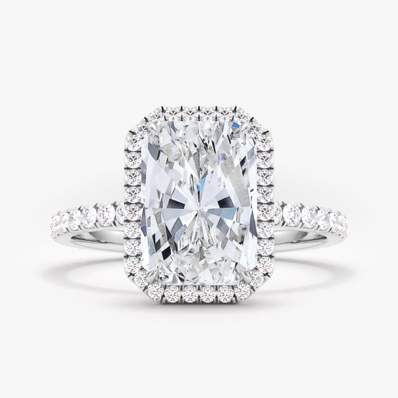 Radiant Cut Halo and Pave Diamond Ring 